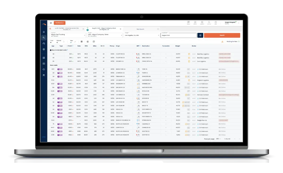 SmartHop load search and booking on a laptop